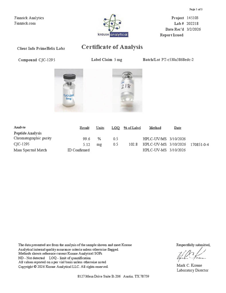 CJC-1295 (NO DAC) 5mg Certificate of Analysis