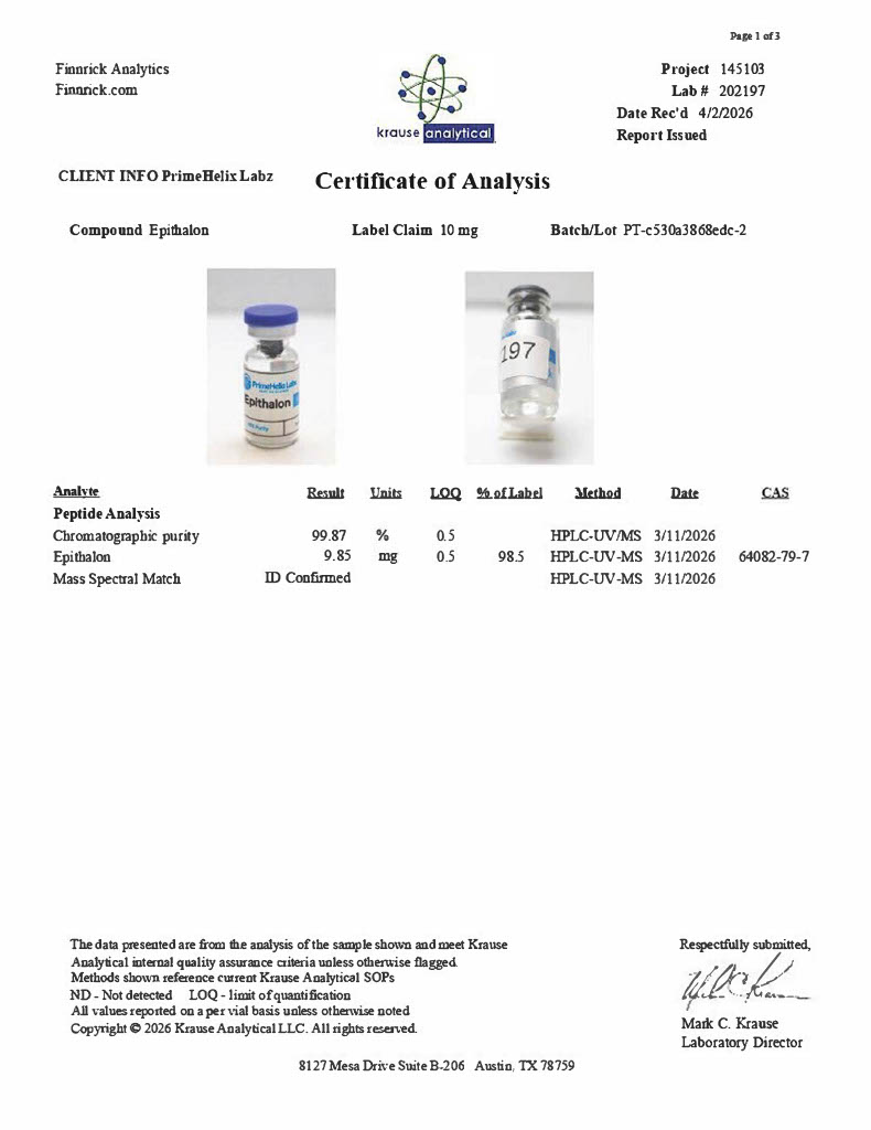 Epithalon 10mg Certificate of Analysis