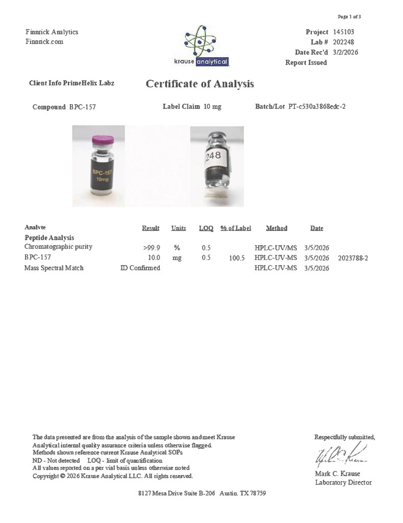 BPC-157 10mg Certificate of Analysis