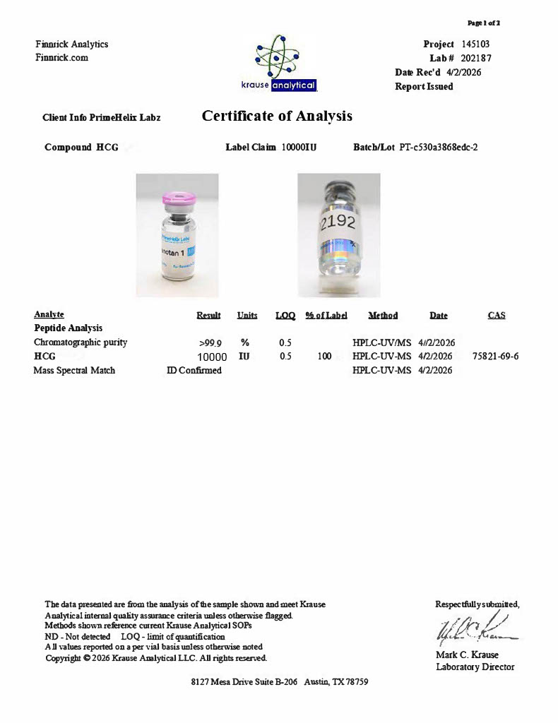 HCG 10000IU Certificate of Analysis