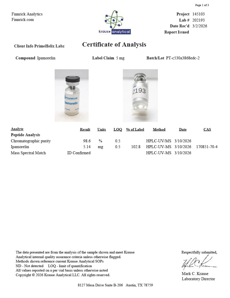 CJC(NO DAC)/IPA 5mg/5mg Certificate of Analysis