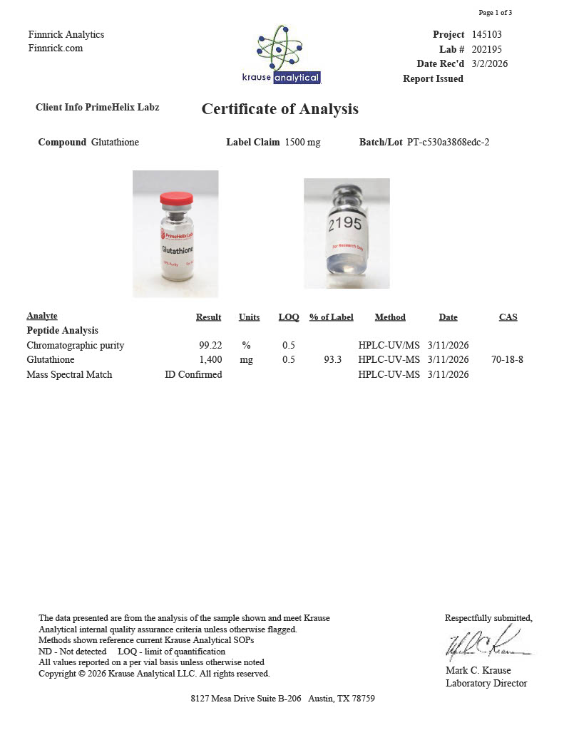 Glutathione 1500mg Certificate of Analysis