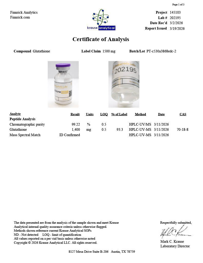 Glutathione 1500mg Certificate of Analysis