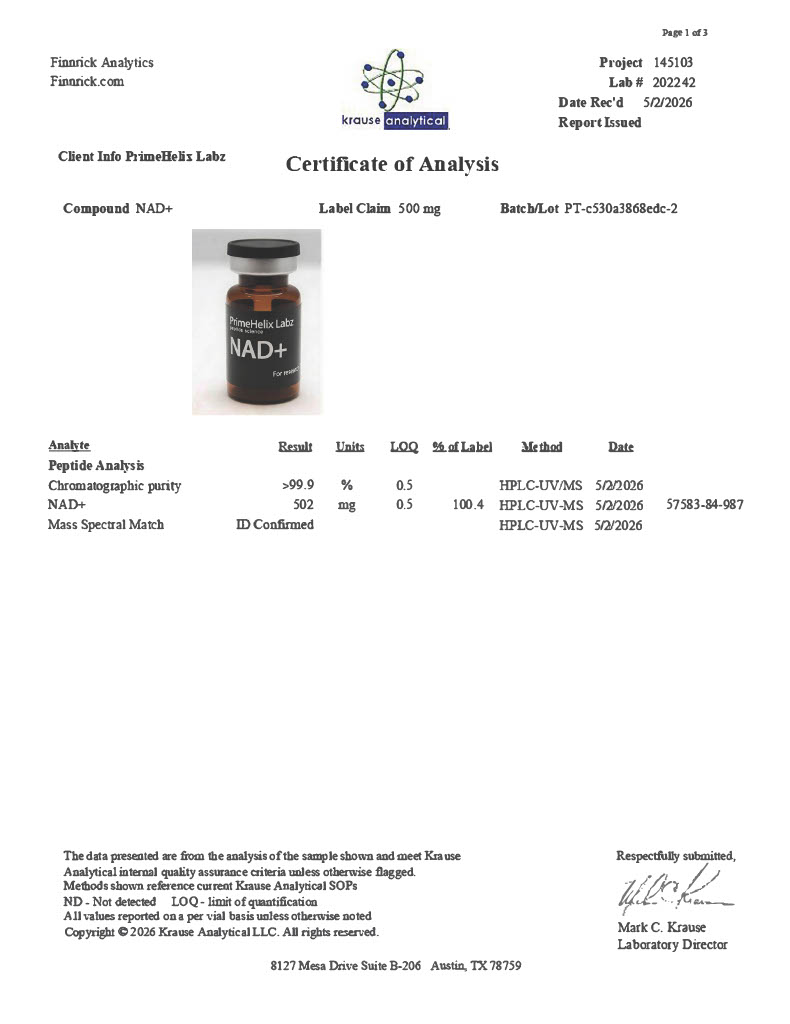 NAD+ 500mg Certificate of Analysis