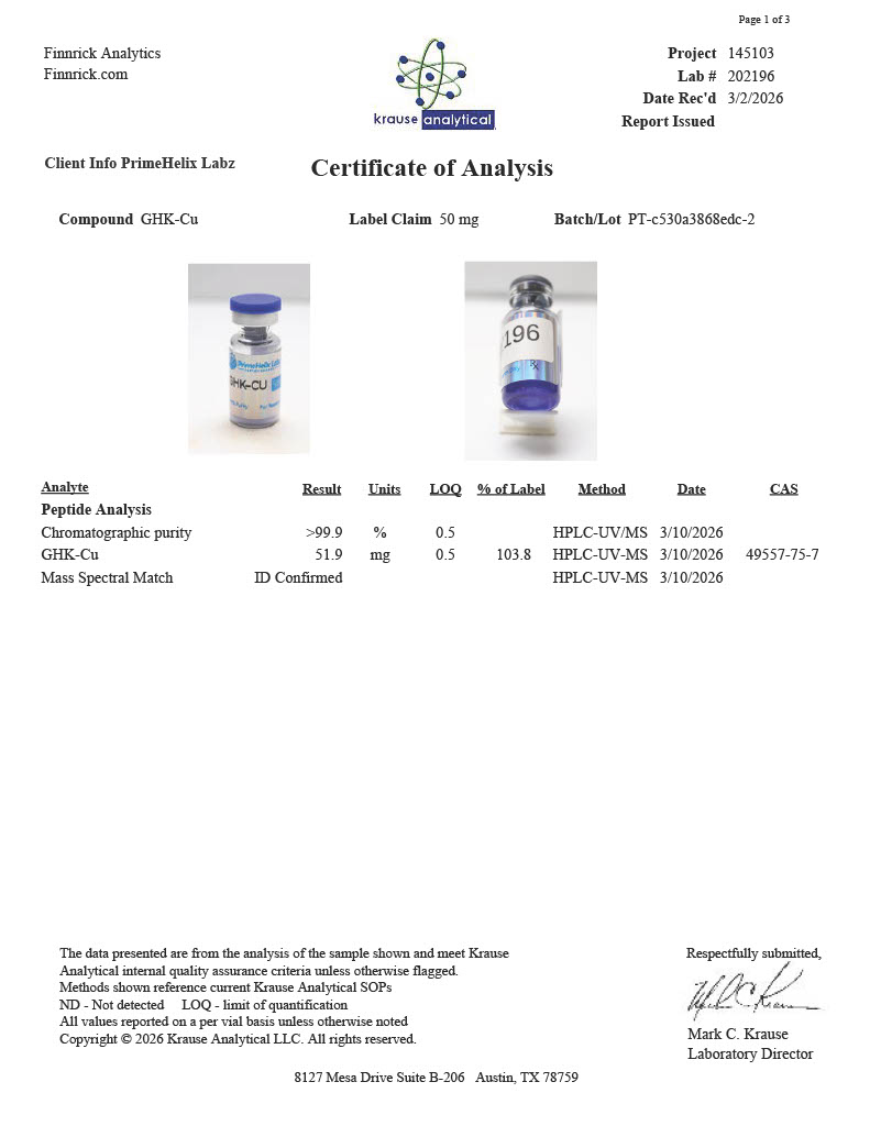 GHK-Cu 50mg Certificate of Analysis