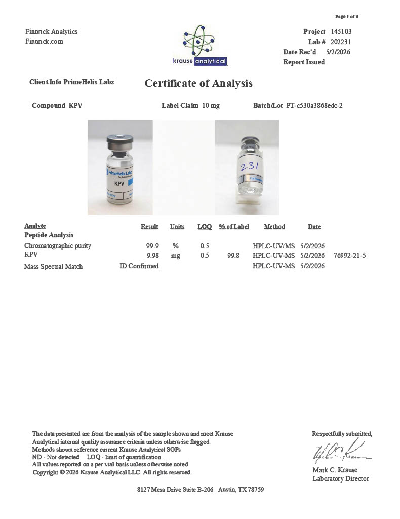 KPV 10mg Certificate of Analysis
