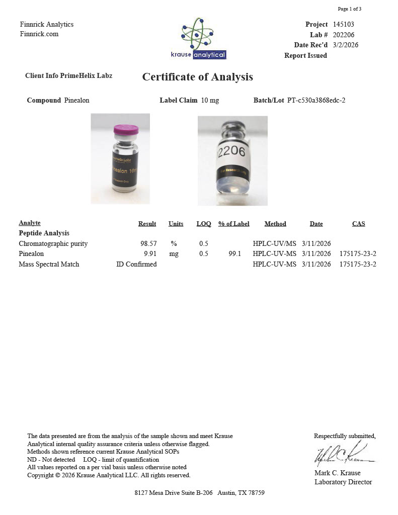 Pinealon 10mg Certificate of Analysis