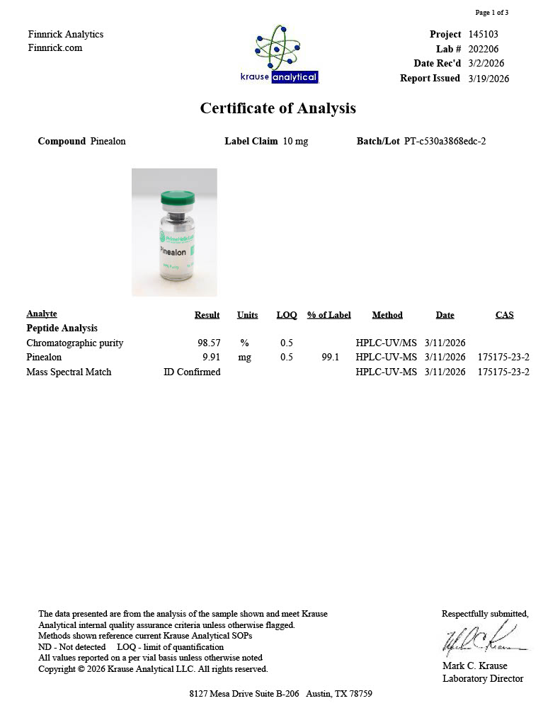 Pinealon 10mg Certificate of Analysis