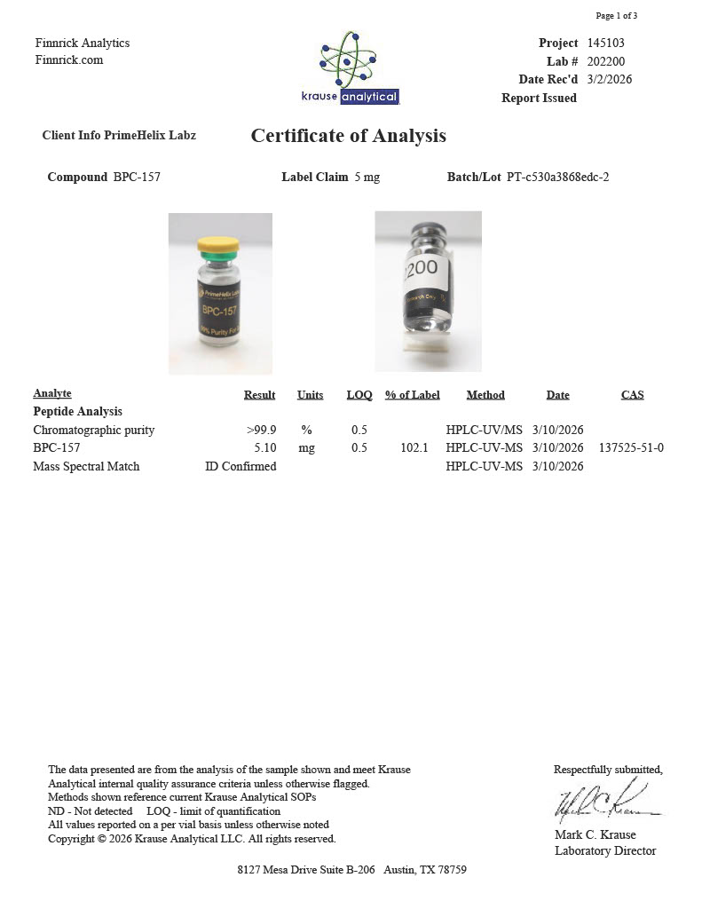 BPC-157 5mg Certificate of Analysis