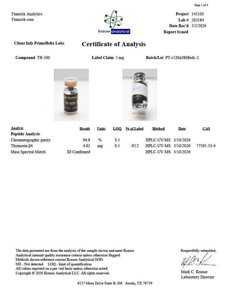 TB-500 5mg Certificate of Analysis