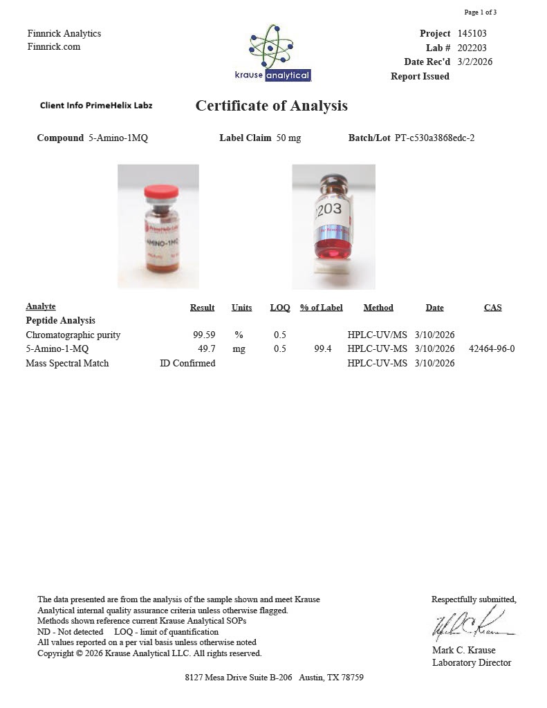 5-Amino-1MQ 50mg Certificate of Analysis