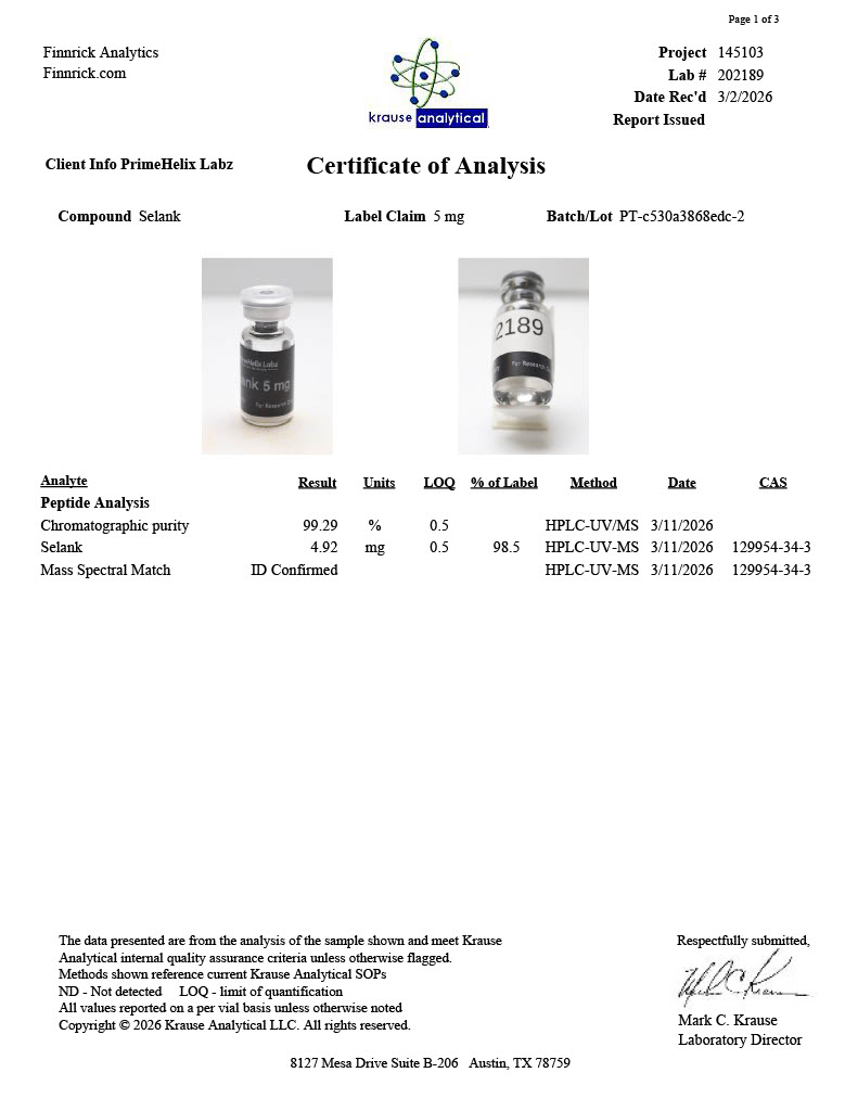 Selank 5mg Certificate of Analysis