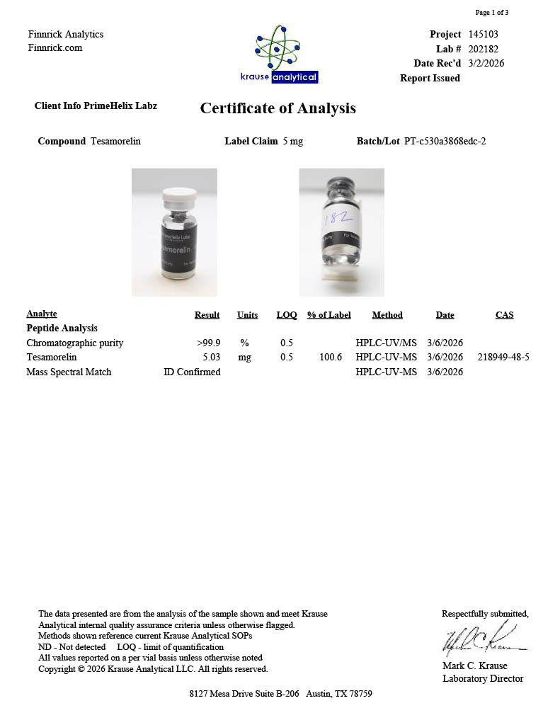 Tesamorelin 5mg Certificate of Analysis