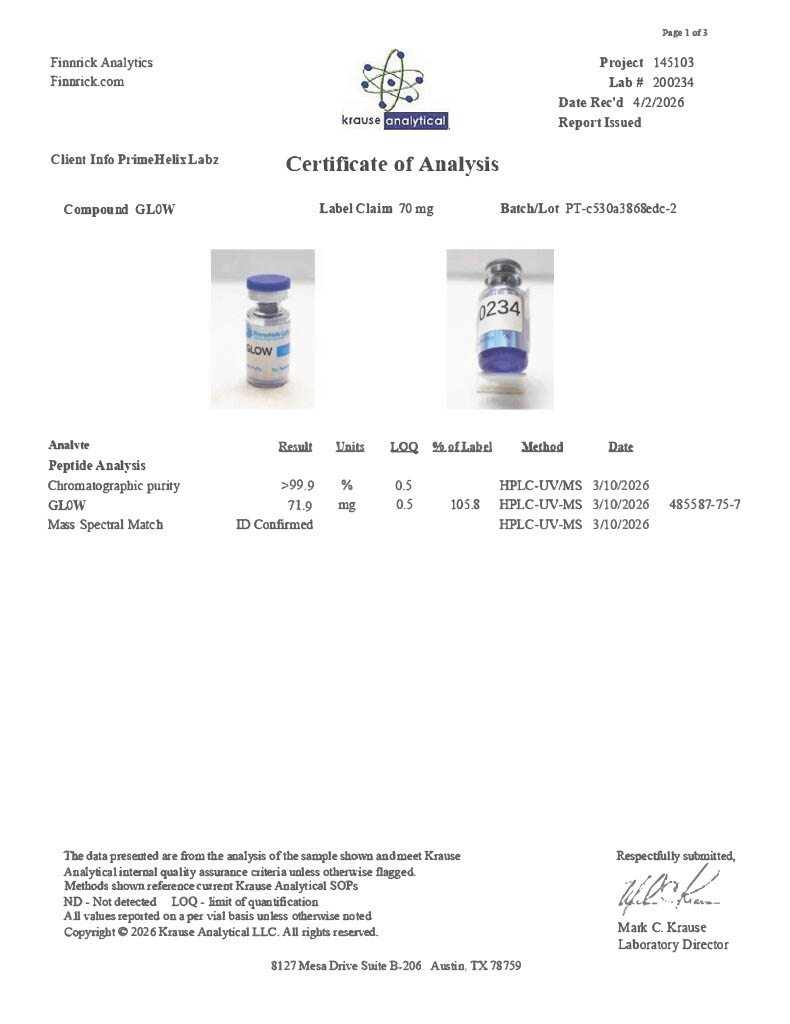 GLOW 70mg Certificate of Analysis