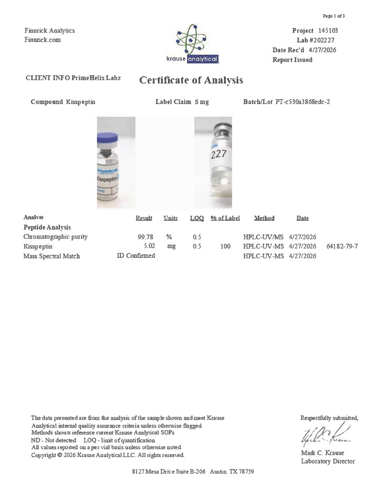 Kisspeptin 5mg Certificate of Analysis