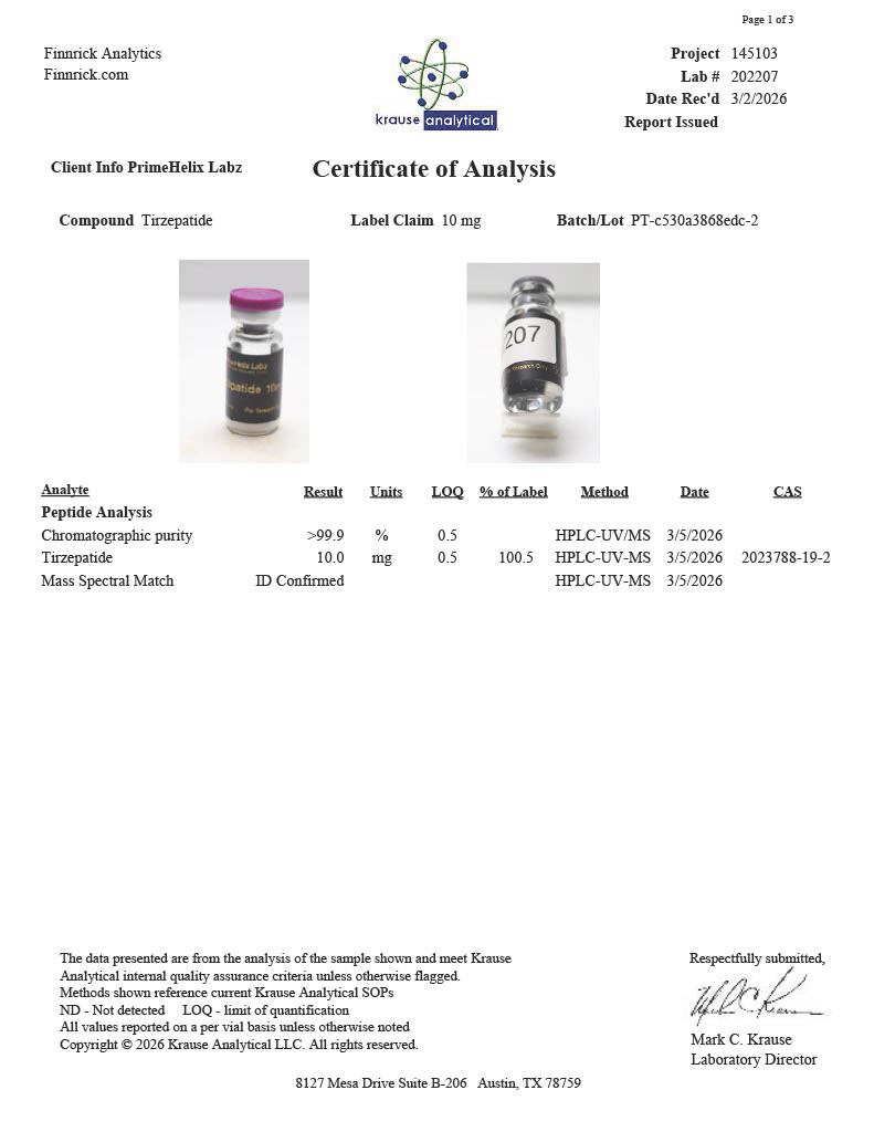 PH-TZ2 10mg Certificate of Analysis