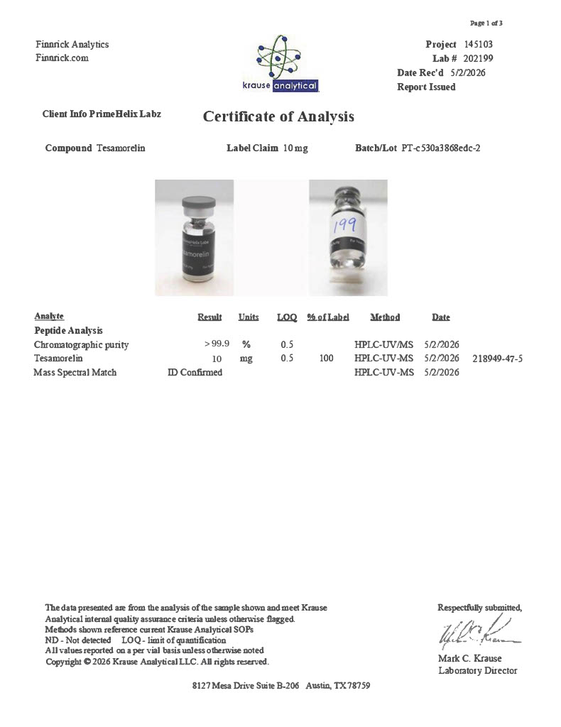 Tesamorelin 10mg Certificate of Analysis