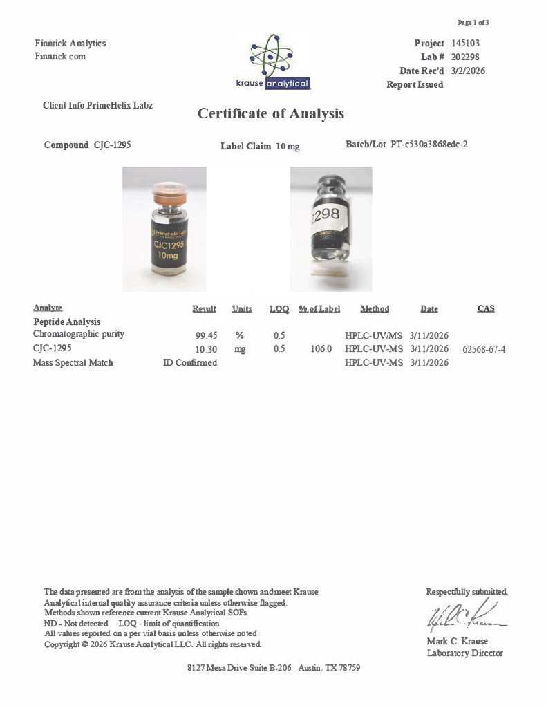 CJC-1295 (NO DAC) 10mg Certificate of Analysis