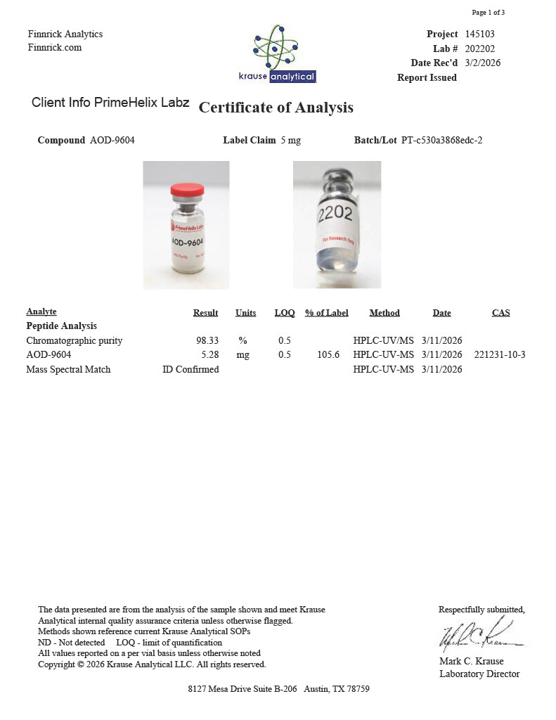 AOD-9604 5mg Certificate of Analysis