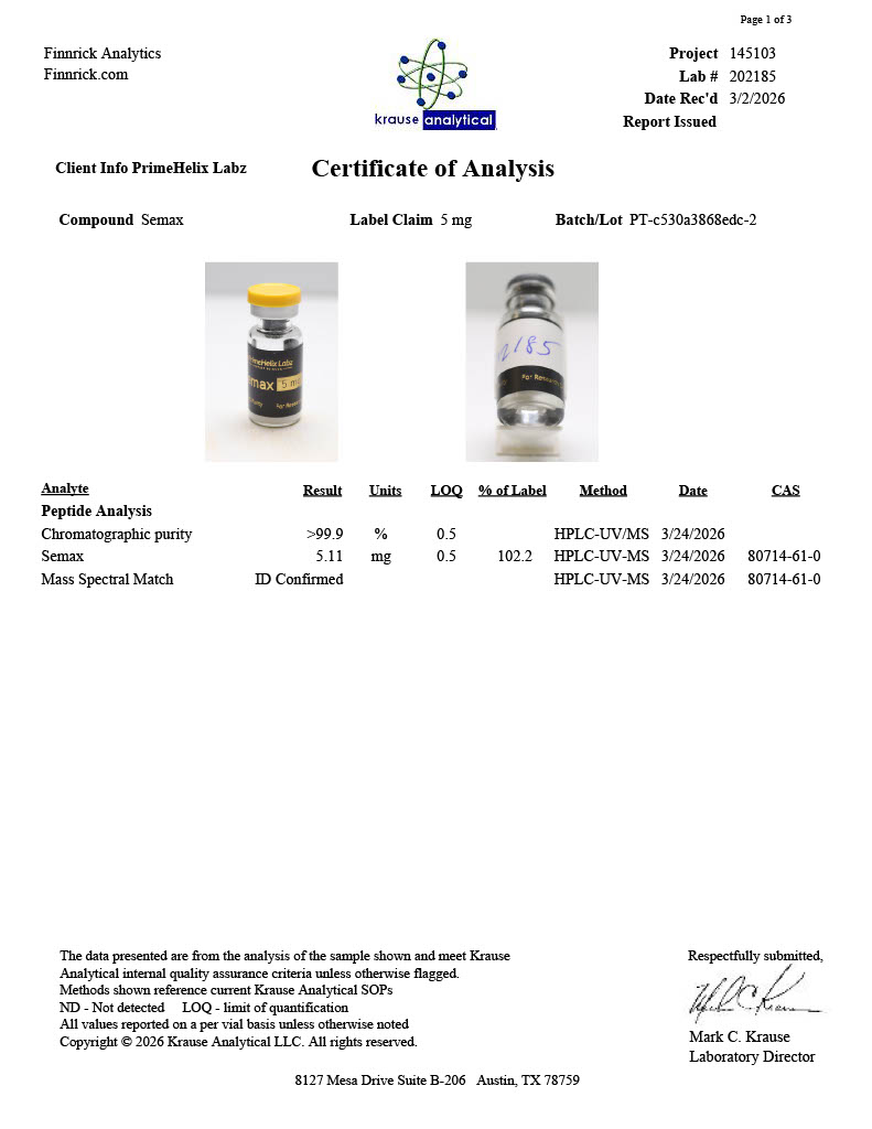 Semax 5mg Certificate of Analysis